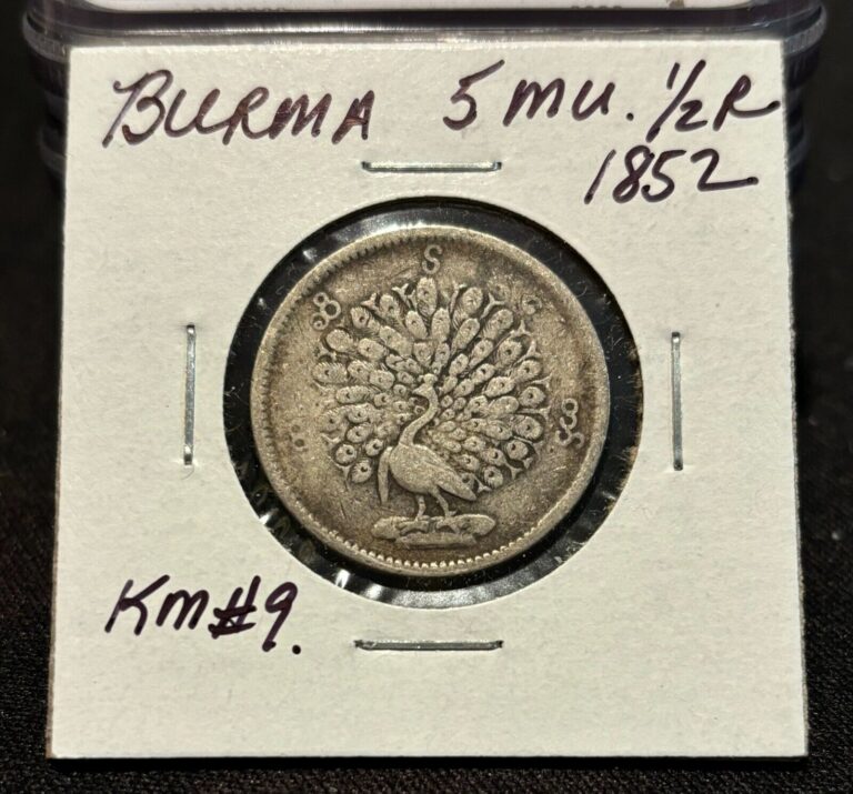 Read more about the article BURMA 5 Mu 1/2 Rupee 1852  KM#9  Scarce Genuine Silver Coin. G8