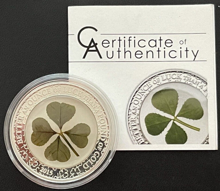 Read more about the article 2015 1 Oz .925 Fine Silver Four-Leaf Clover Ounce of Luck 2015 CIT Palau $5 Coin