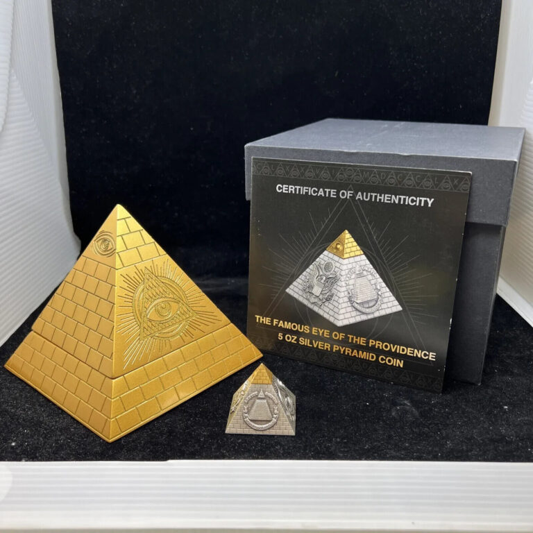 Read more about the article 2023 Barbados Eye Of Providence Pyramid Shaped 5 oz Antique Gilded Silver Coin