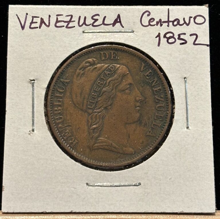 Read more about the article VENEZUELA 1 Centavo 1852  Low Mintage: 500 000.  KM#6  Scarce 1-Year Type.  A2
