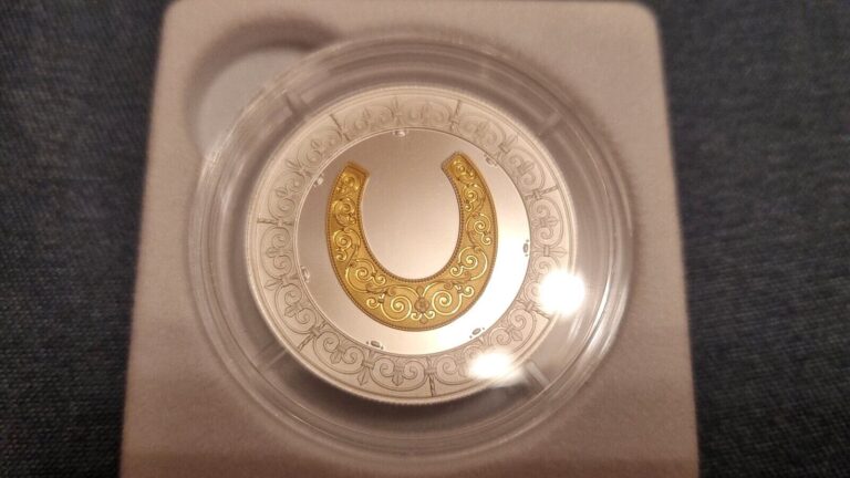 Read more about the article 2021 Laos Lucky Horseshoe Silver Gold Gilded Coin Good Luck Happiness 50000 Kip