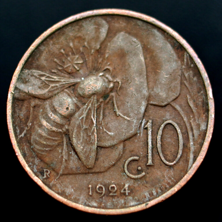 Read more about the article 1924R Italy 10 Centesimi (Bee) Coin  km60 – Nice Coin