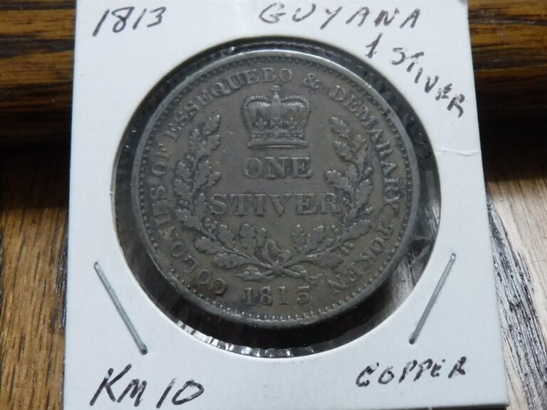 Read more about the article 1813 Guyana Essequibo and Demerary Stiver – KM# 10 – Nice  old copper coin