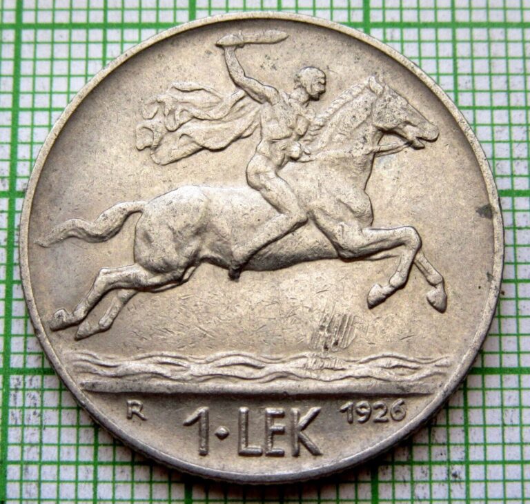 Read more about the article ALBANIA King Zog 1926 R 1 LEK  Alexander the Great ON HORSEBACK  NICKEL