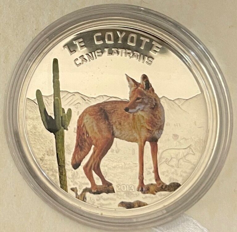 Read more about the article 2013 Niger 1000 Fr COYOTE Silver Proof Colored coin Predators Only1000 Minted