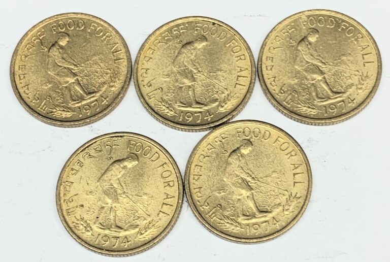 Read more about the article # C4385   BHUTAN   20  CHETRUMS   COINS     1974  ( 5 COINS ALL ALIKE )