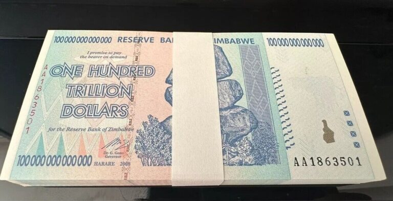 Read more about the article 100 TRILLION DOLLAR ZIMBABWE AA 2008 SERIES P91 UNC UV PASSED FAST SHIPPING COA