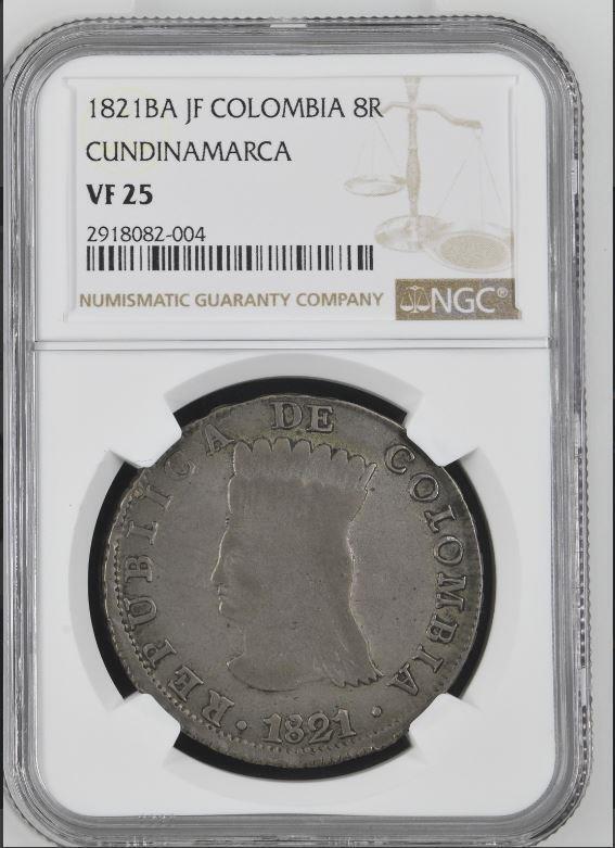 Read more about the article 1821 JF COLOMBIA CUNDINAMARCA CROWNED INDIAN HEAD 8 REALES NGC VF 25 SILVER COIN