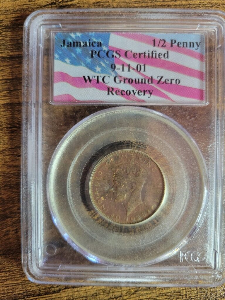 Read more about the article 1938 Jamaica Half Penny 1/2 King George VI WTC Ground Zero Recovery 9/11 PCGS