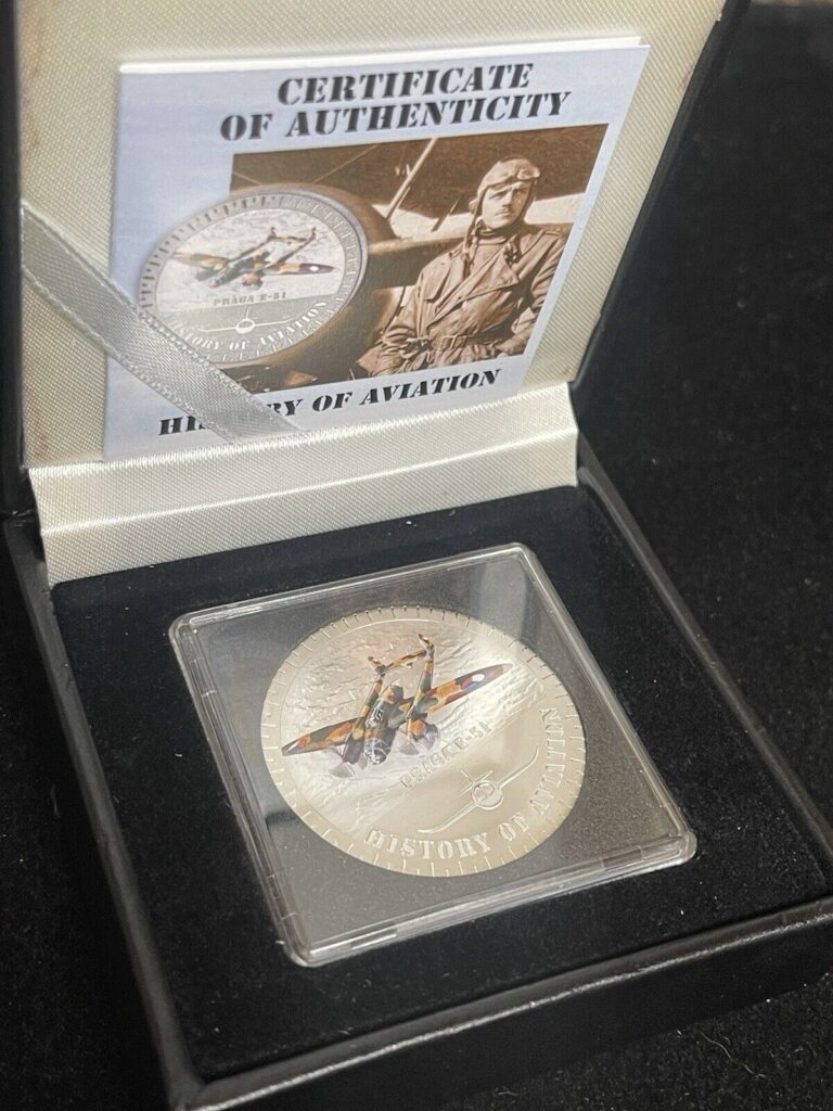 Read more about the article History Of Aviation Proof Silver Coin 5000 Francs Burundi Praga E-51 999 Fine