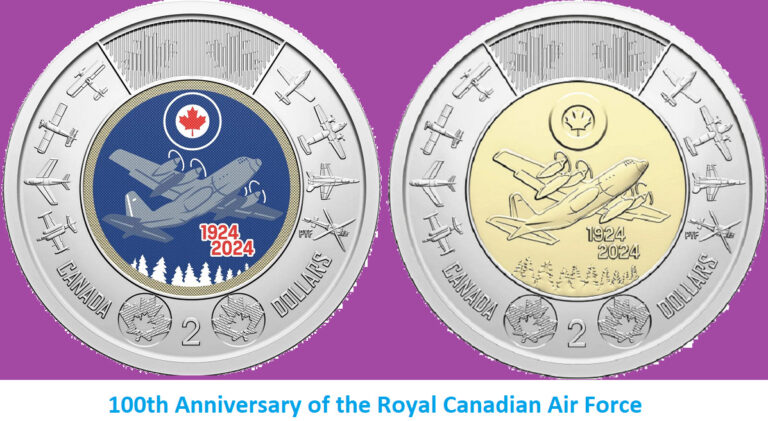 Read more about the article Set 2024 Canada 100th Anniv. Canadian Air Force Two Dollar Toonie Coins RCAF UNC