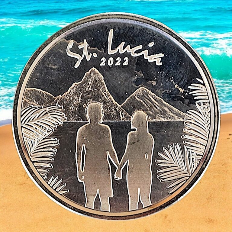 Read more about the article 2022 Silver 1 oz St. Lucia: Romantic Couple Beach .999 Fine Silver Proof Like