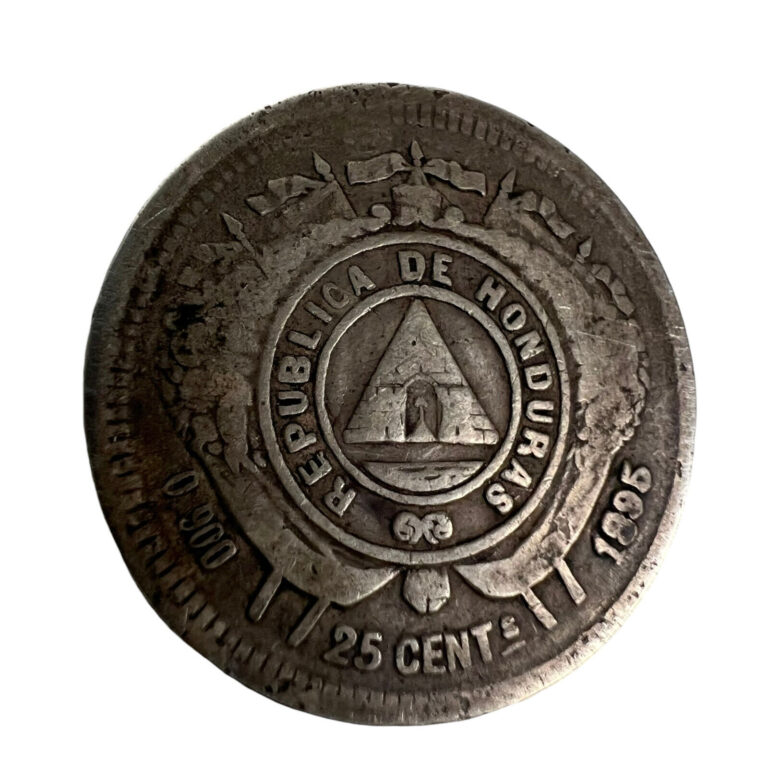 Read more about the article 1895 Honduras 25 Centavos Cents Pyramid Standing Liberty .900 Silver Coin KM 50
