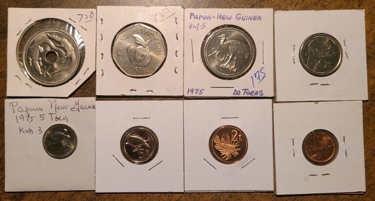 Read more about the article 1975-1991 LOT OF 8 COINS FROM PAPUA NEW GUINEA 1-2-5-10-20-50 TOEA 1 KINA