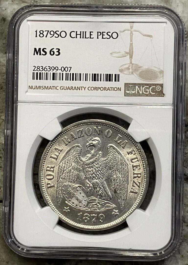 Read more about the article 1879 So Chile Condor Peso NGC MS63 Silver World Crown BU Coin