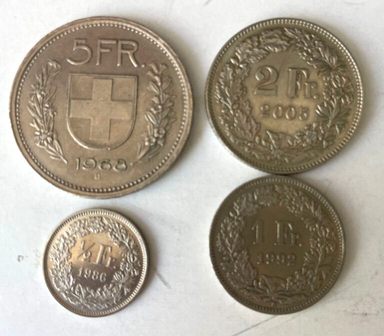 Read more about the article Swiss Francs – Switzerland Money – Lot of 4 Coins USED