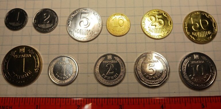 Read more about the article Ukraine set of 11 coins 1  2  5  10  25  50 kopiyok  1 + 1  2  5  10 hryvnia UNC