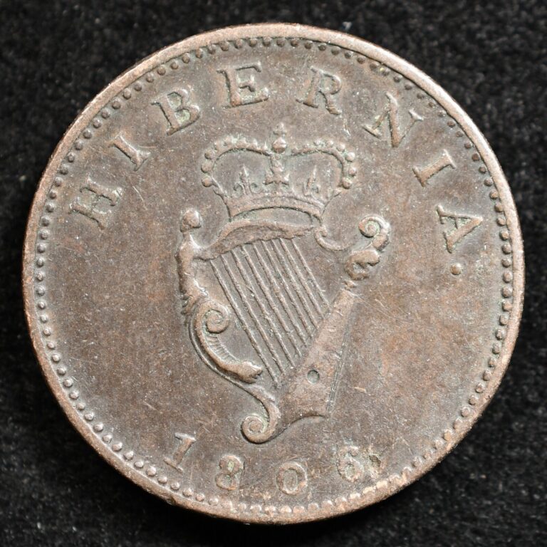 Read more about the article Ireland Hibernia 1 Farthing 1806  Coin  Inv#F485