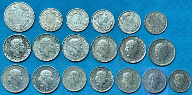 Read more about the article Switzerland Collection of Coins: 5.55 CHF Face Value (nickel) 1926-1981  XF-Unc.