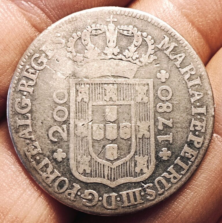 Read more about the article Portugal 200 reis 1780 coin (D. Maria I; SILVER!)