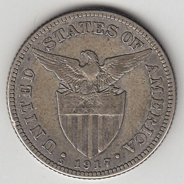 Read more about the article 1917-S US-Philippines Fifty 50 centavos .750 silver coin scarce date KM# 171