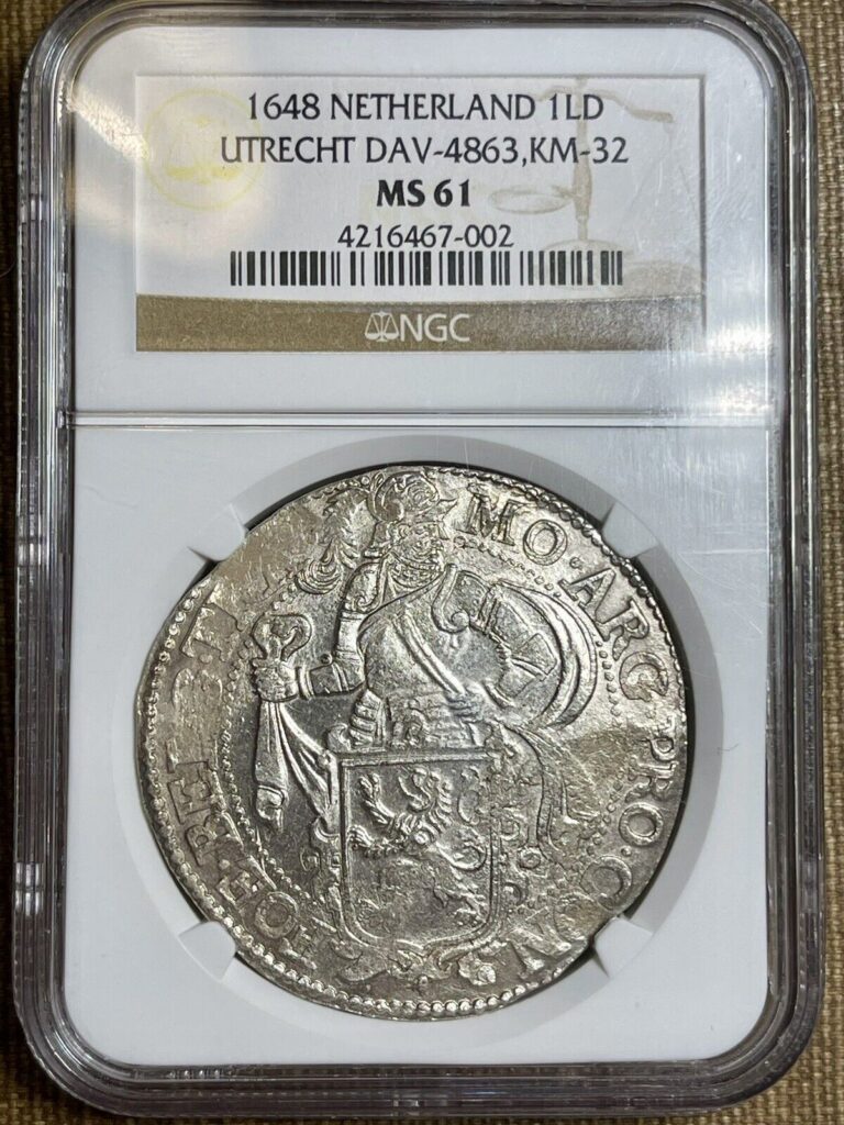 Read more about the article 1648 Netherlands Utrecht Silver Lion Daalder  NGC MS-61 Superb Strike!