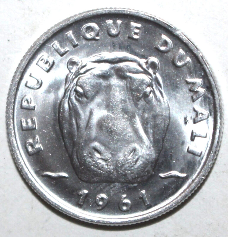 Read more about the article Republic of Mali 5 Francs Maliens Coin 1961 KM# 2 Africa Hippopotamus Five