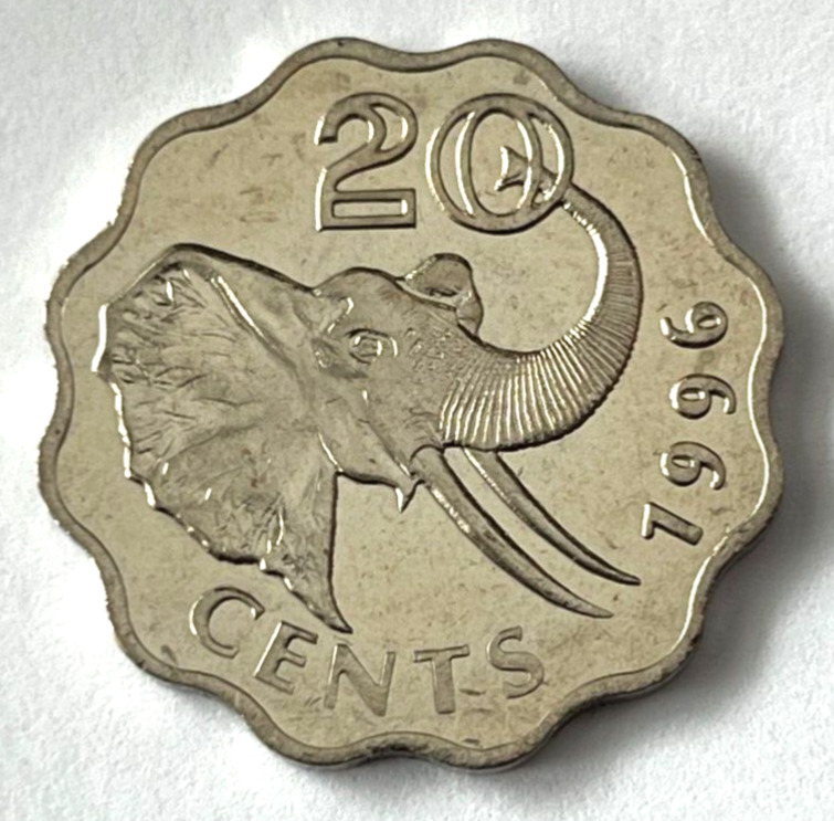 Read more about the article 1996 Swaziland Scalloped Coin 20 cents African Elephant Head Animal Wildlife