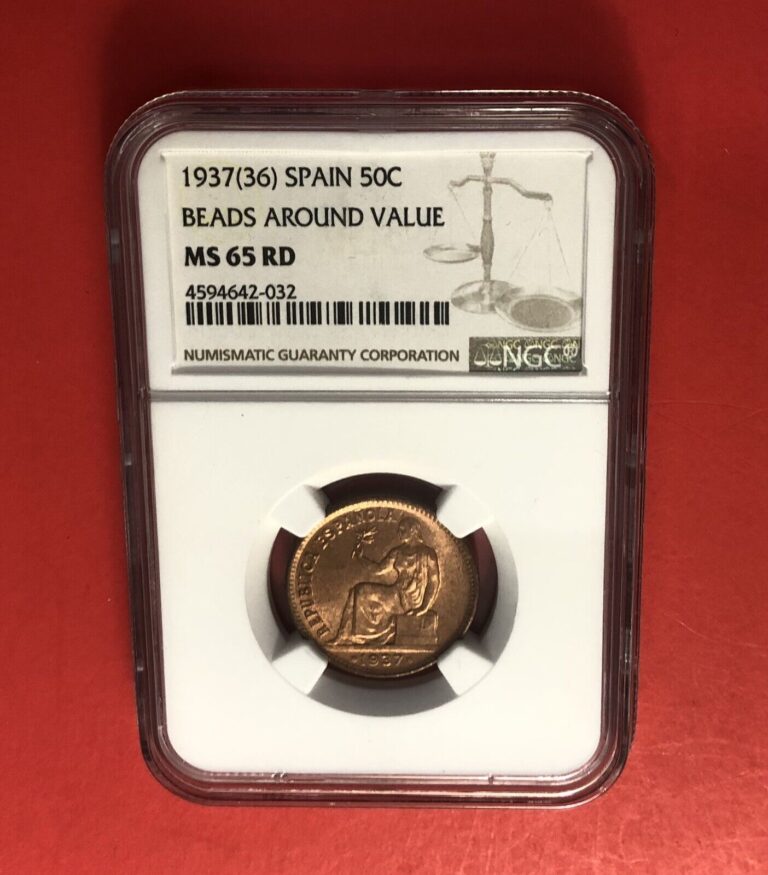 Read more about the article SPAIN- 1937(36)-UNCIRCULATED 50c  GRADED BY NGC MS65 RD.