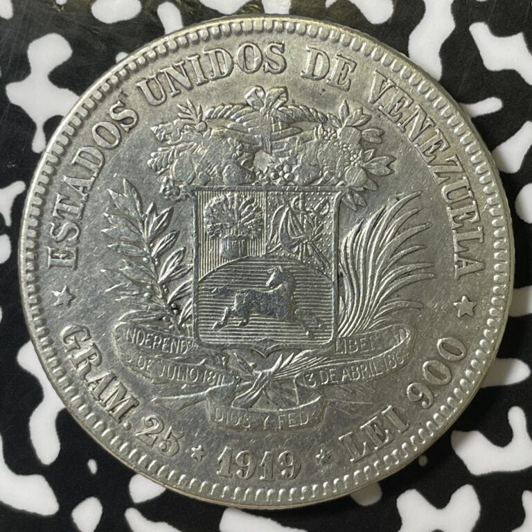 Read more about the article 1919 Venezuela 5 Bolivares Lot#E4852 Large Silver Coin!