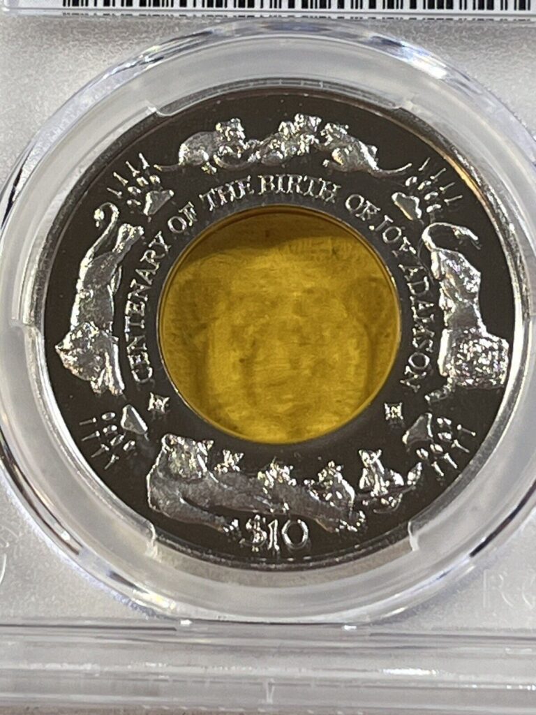 Read more about the article 2010 Sierra Leone 10 Dollars Graded PR 69 DCAM by PCGS Birth of Joy Adamson