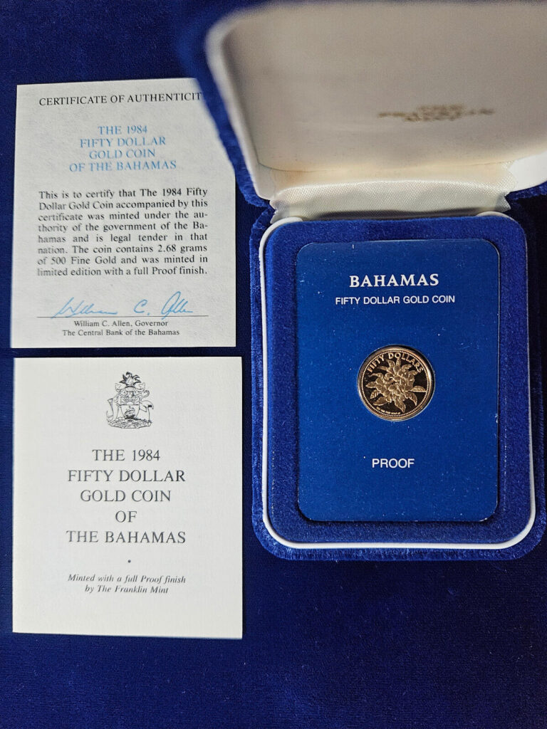 Read more about the article 🌟 1984 $50 Bahamas Gold Proof Coin Franklin Mint w/OGP