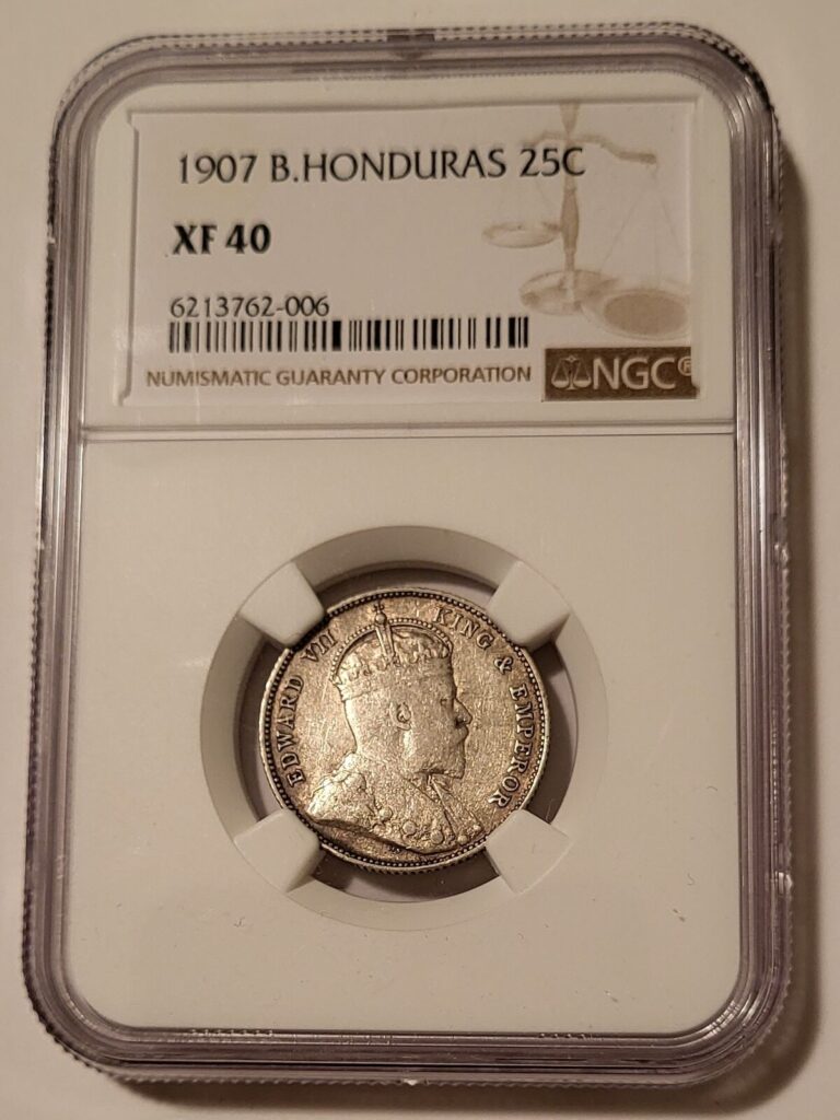 Read more about the article British Honduras 1907 Silver 25 Cents XF40 NGC