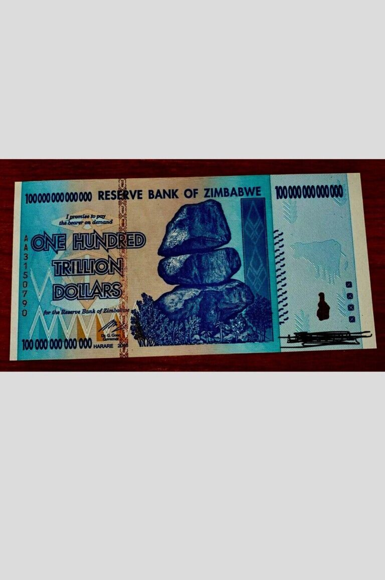 Read more about the article 2008 100 TRILLION DOLLARS ZIMBABWE BANKNOTE AA P-91 GEM Unc Note Currency