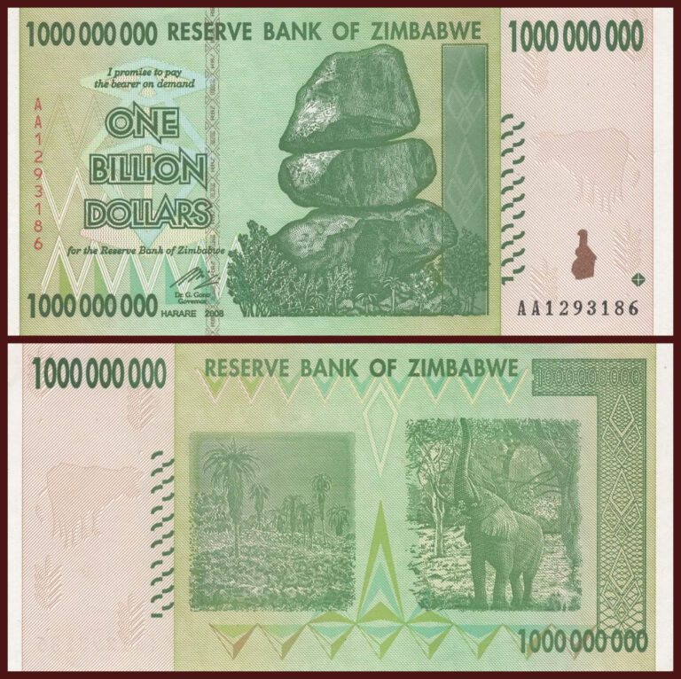 Read more about the article Zimbabwe 1 Billion Dollar Bill Banknote World Money Hyperinflation Currency