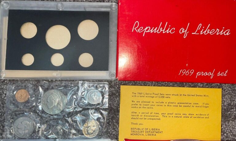 Read more about the article 1969 Republic Of Liberia 6 Coin Yearly Proof Mint Set  With Plastic Case And Box