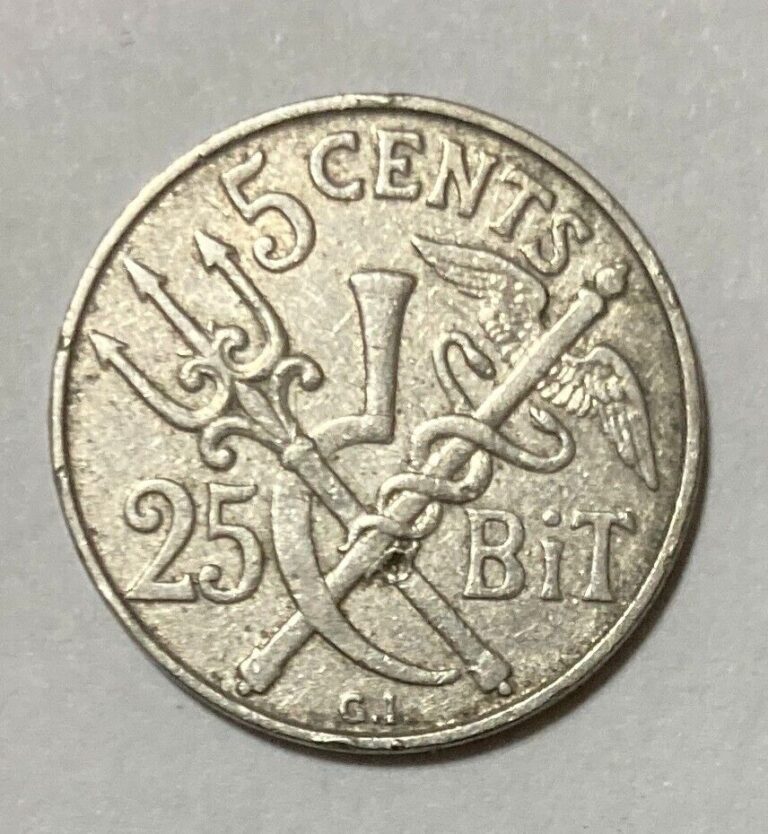Read more about the article 1905 Danish West Indies 5 Cent / 25 Bit Coin – KM# 77