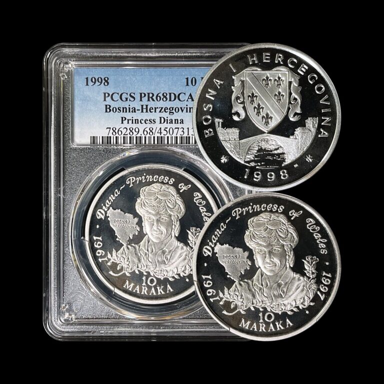 Read more about the article BOSNIA. 1998  10 Marka  Silver – PCGS PR68 – Top Pop 🥇 Princess Diana