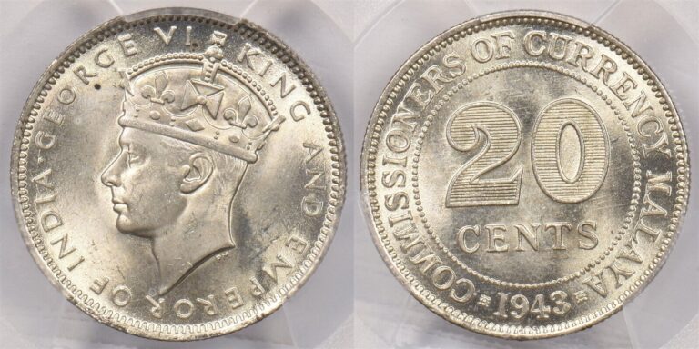 Read more about the article Malaya 1943 20 Cents PCGS MS 64 PC1276 combine shipping