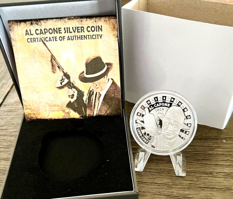 Read more about the article 2024 Liberia $20 Al Capone 1 oz Prooflike .999 Silver Coin w/ COA and Box