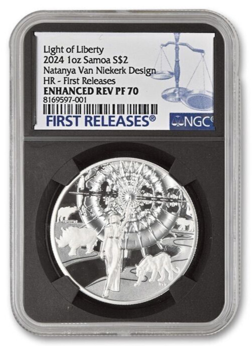 Read more about the article 2024 Light of Liberty Natanya Van Niekerk 1 Oz Silver NGC PF70 $2 Samoa – JP837