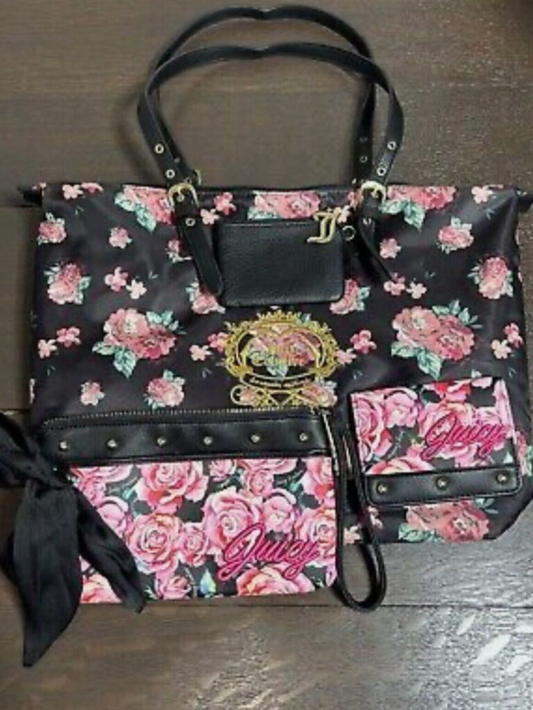 Read more about the article Juicy Couture Vintage Rose Black Troop Beverley Hills Tote Bag and Purse Set