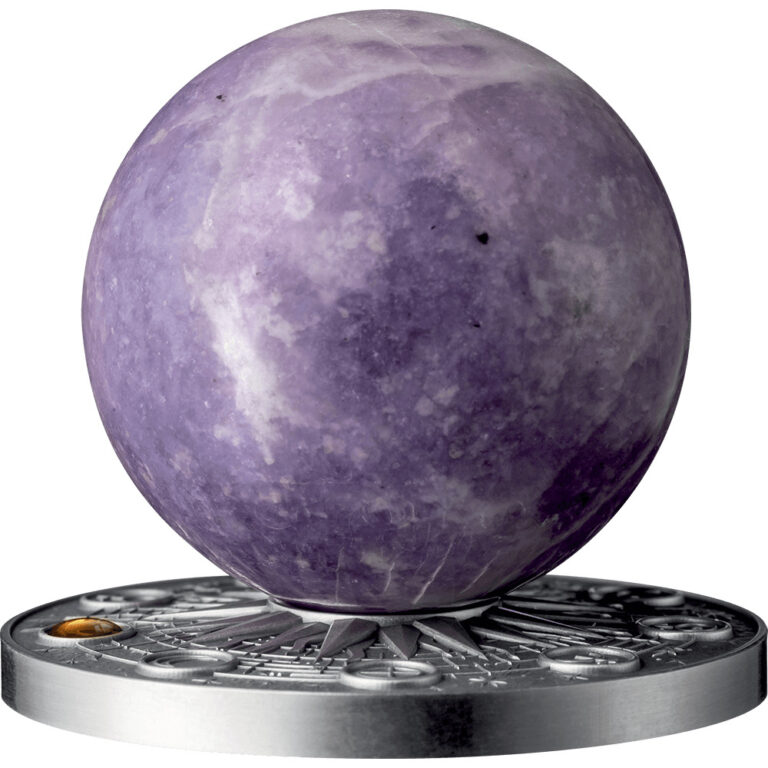 Read more about the article 2024 Ghana Solar System Mercury 2 oz Silver Antiqued Lepidolite Spherical Coin