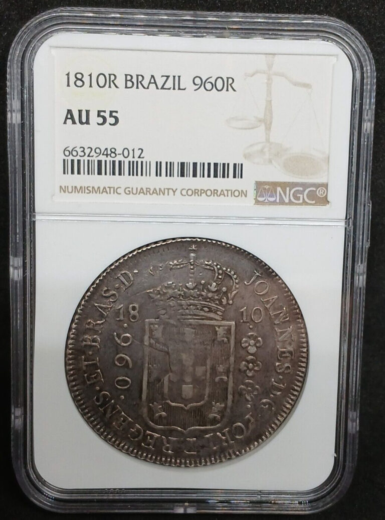 Read more about the article Brazil 1810-R  960 Reis – NGC AU55 Chopmarked in Spanish 8 Reales