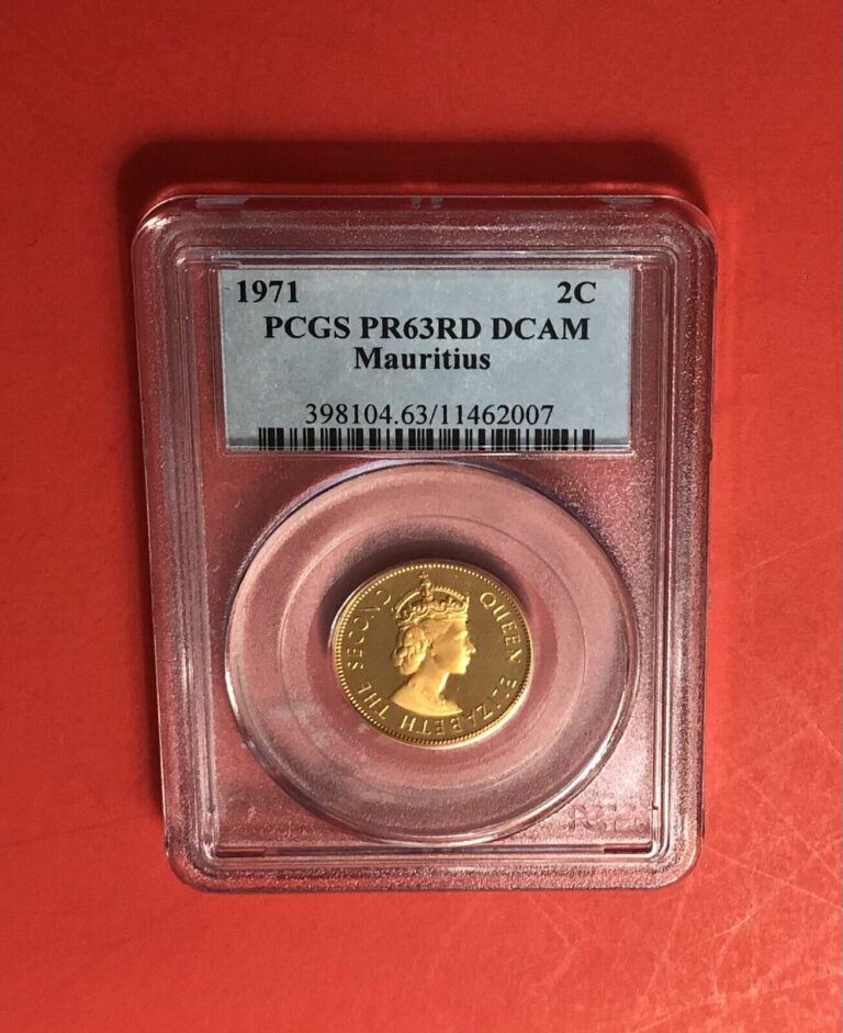 Read more about the article MAURITIUS-1971-2 CENT COIN GRADED BY PCGS PF 63 DCAM RED.