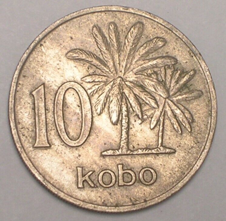 Read more about the article 1973 Nigeria Nigerian 10 Kobo Arms Palm Trees Coin VF+ Spots