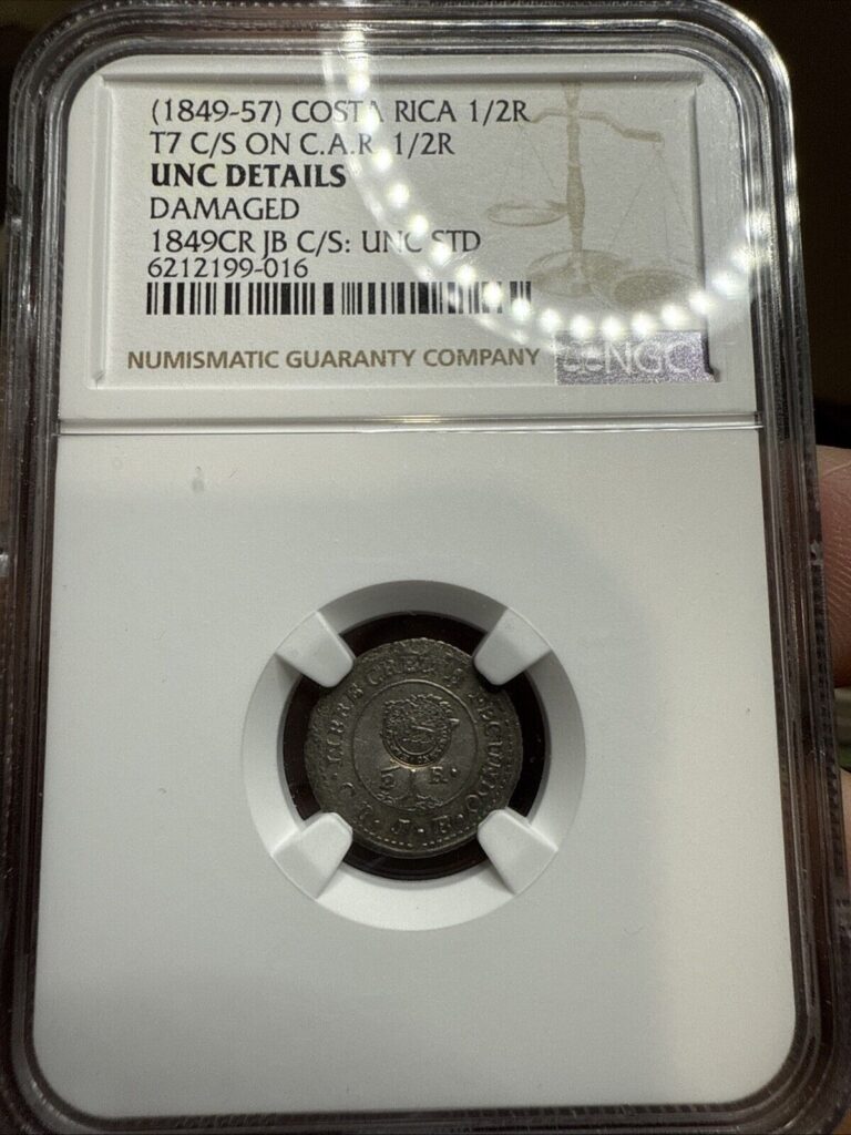 Read more about the article 1849-57 Costa Rica 1/2 Real NGC UNC Details Rare High Grade