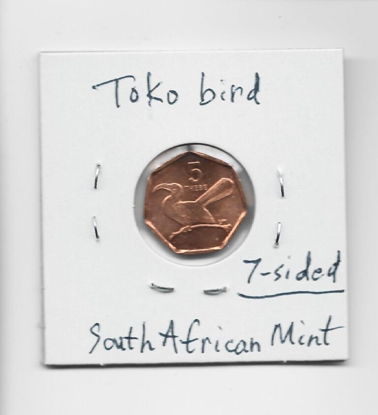 Read more about the article Botswana 5 Thebe 1998 K26 Toko bird. 7-Sided Shape. South African Mint