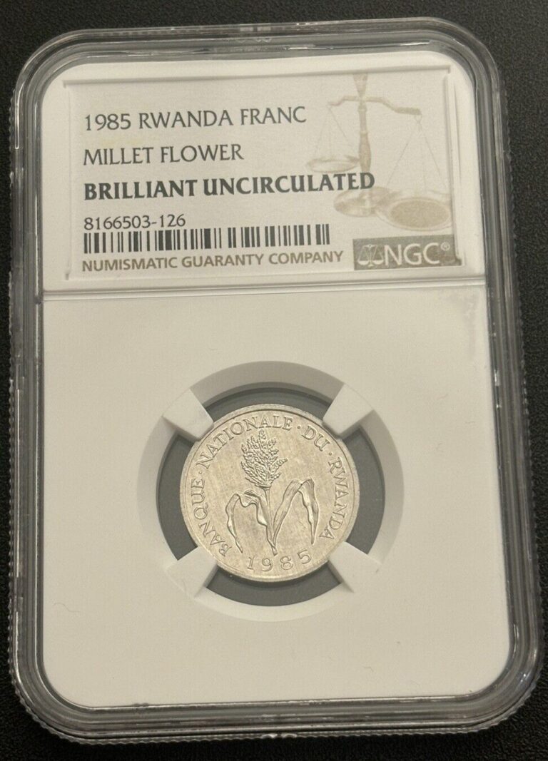 Read more about the article 1985 Rwanda Franc- NGC Brilliant Uncirculated- Millet Flower- World Foreign Coin