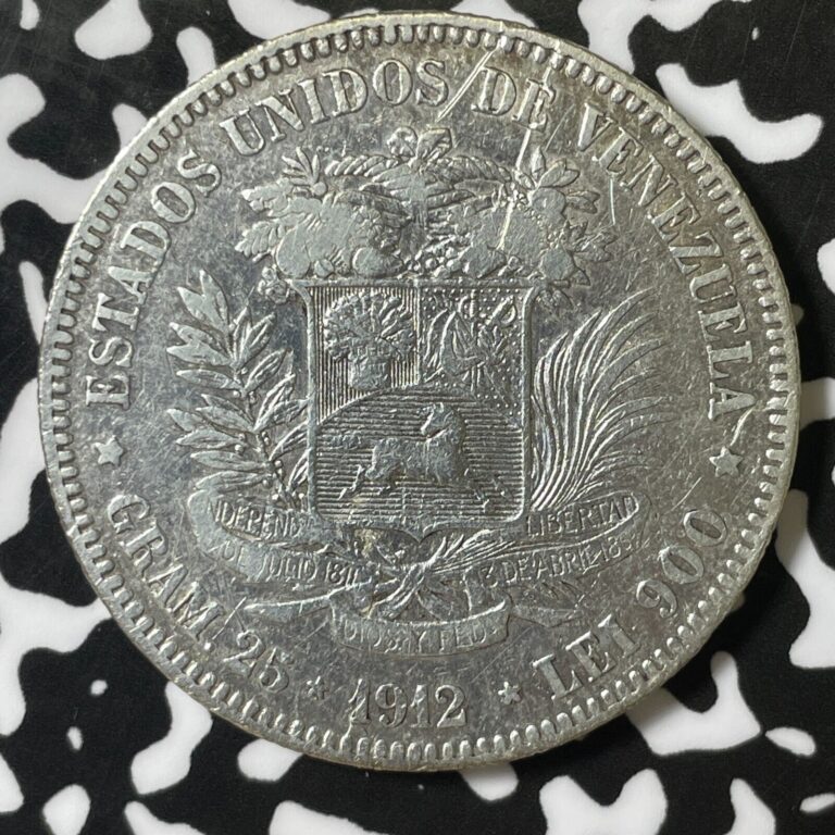 Read more about the article 1912 Venezuela 5 Bolivares Lot#E4853 Large Silver Coin! Rim Nicks